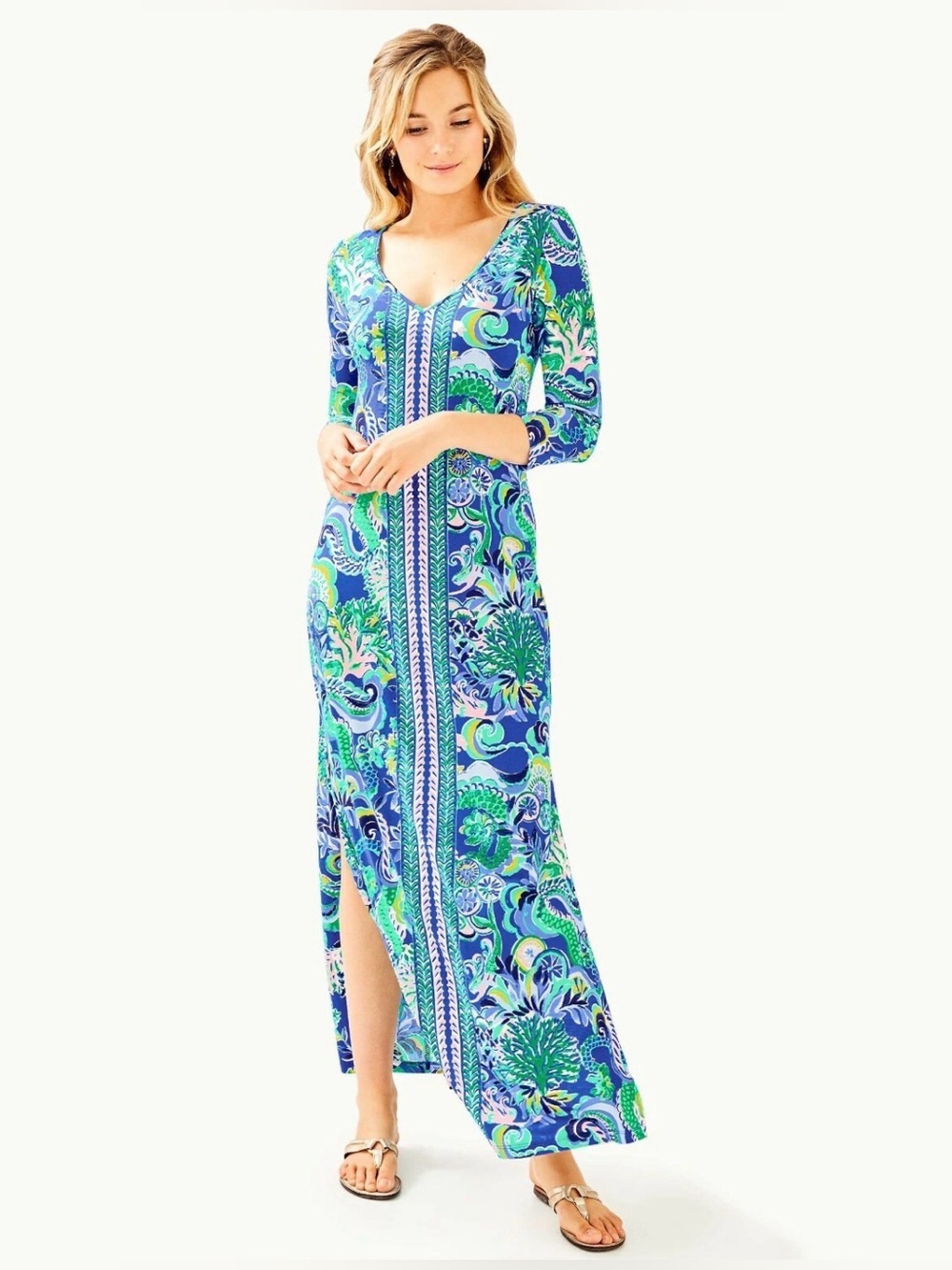 NWT Lilly Pulitzer Anissa Maxi Dress Blue Grotto Sirens & Spirits Pima Cotton M